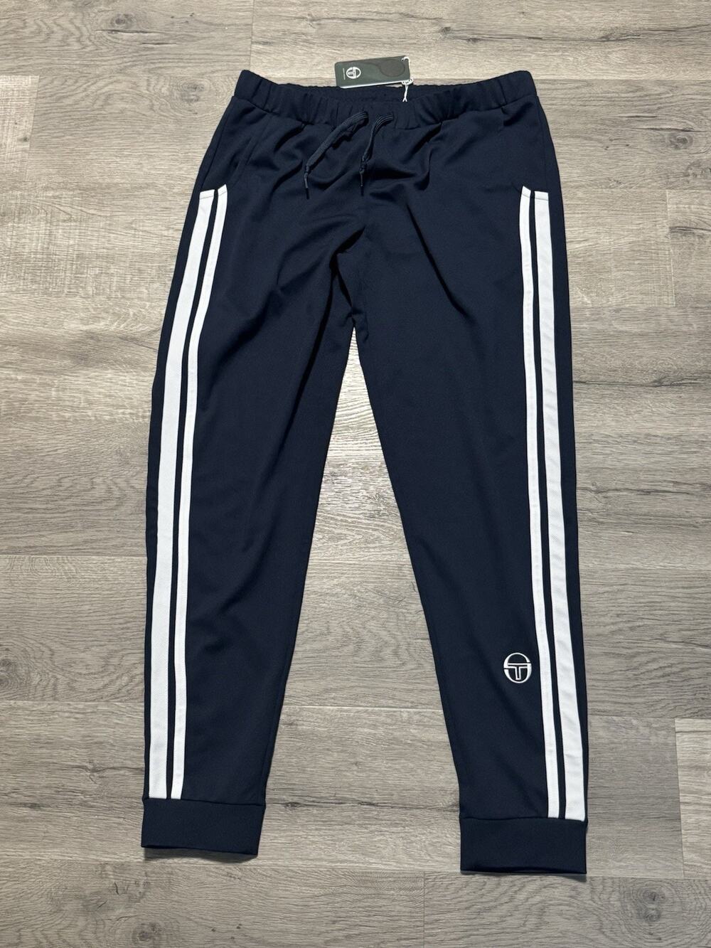 NWT Sergio Tacchini Mens XL Damarindo Stripe Joggers Track Pants Navy Blue White